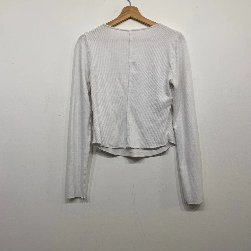 Free People‎ Keep It Basic Layering Top White Ribbed Henley Long Sleeve Medium